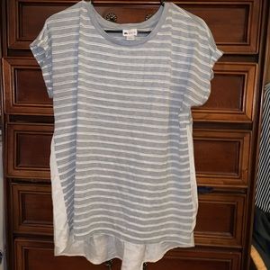 Gray and white striped short sleeve blouse